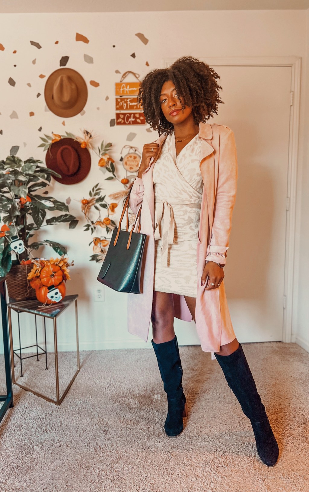 leopard print knit tie back sweater dress&nbsp;outfit