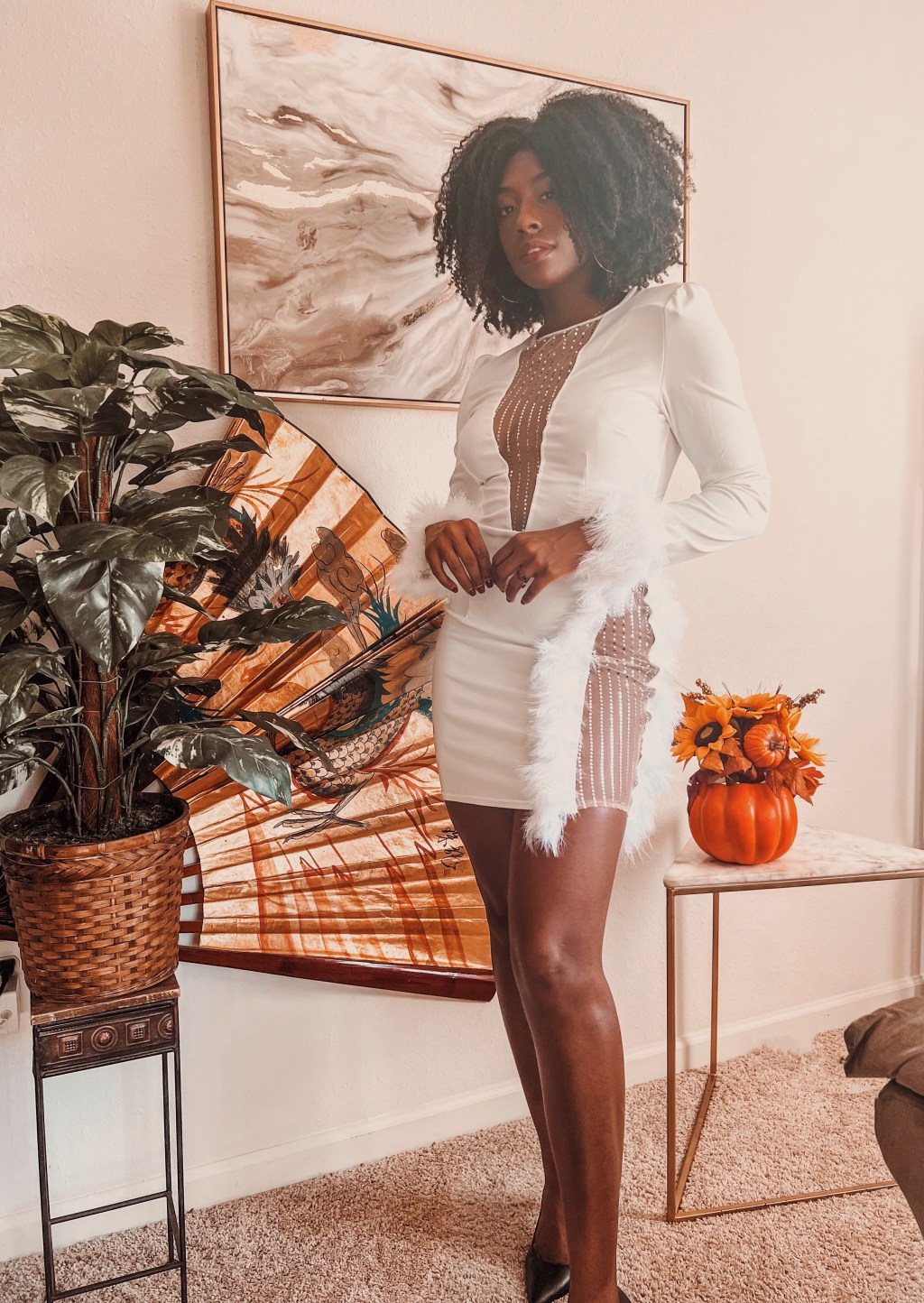 Deep V Neck Feather Sequin Mini&nbsp;Dress